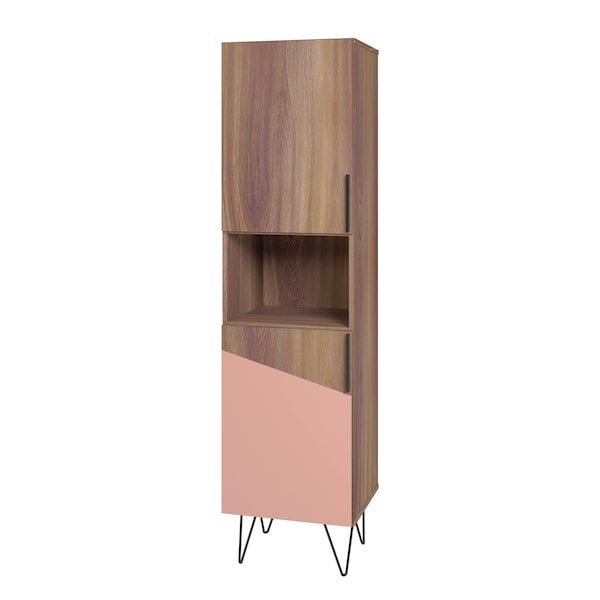 Manhattan Comfort Beekman 17.51 Narrow Bookcase Cabinet with 5 Shelves in Brown and Pink 404AMC229 - main